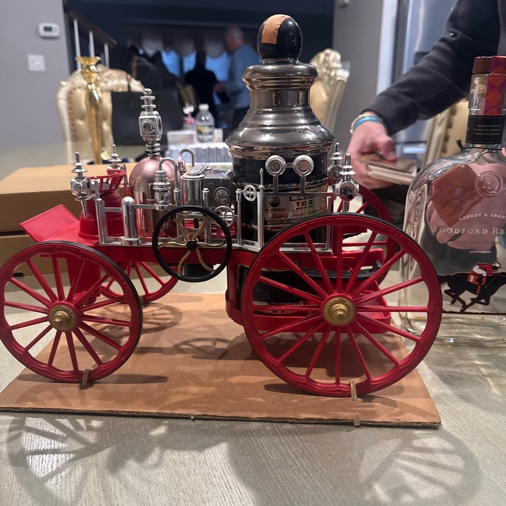Vintage Red and Silver Model Fire Engine unopened bourbon whiskey